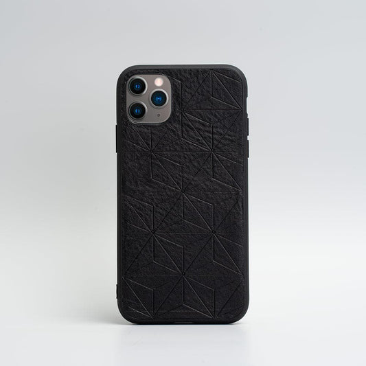 Leather case for iPhone 11 Series - Geometric Flower (Black)
